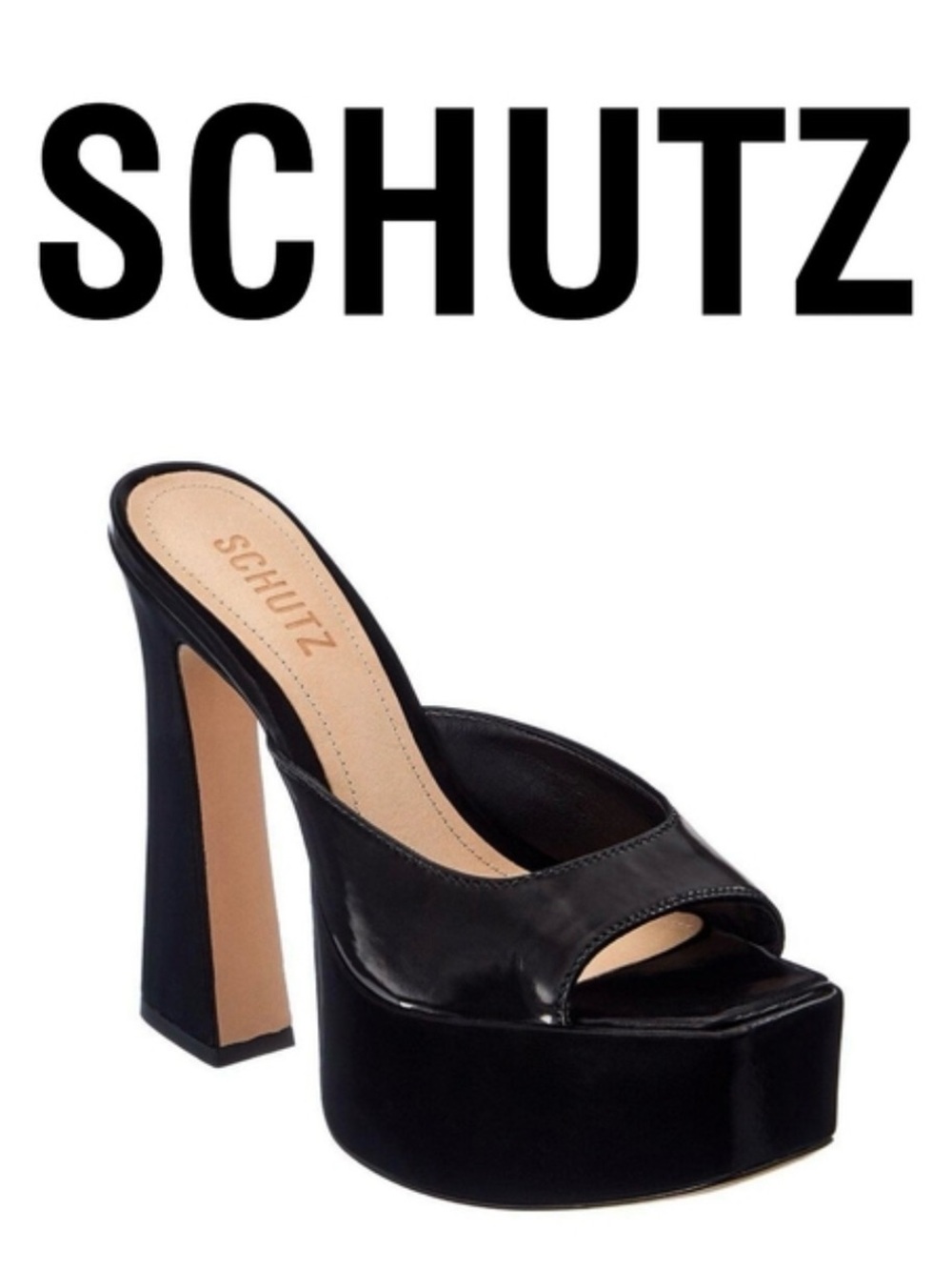 SCHUTZ Black Patent Platform Slide Sandal